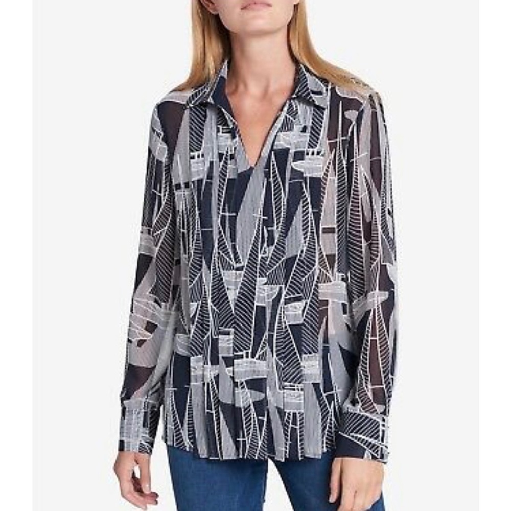 TOMMY HILFIGER PRINTED PLEATED SHIRT NWT